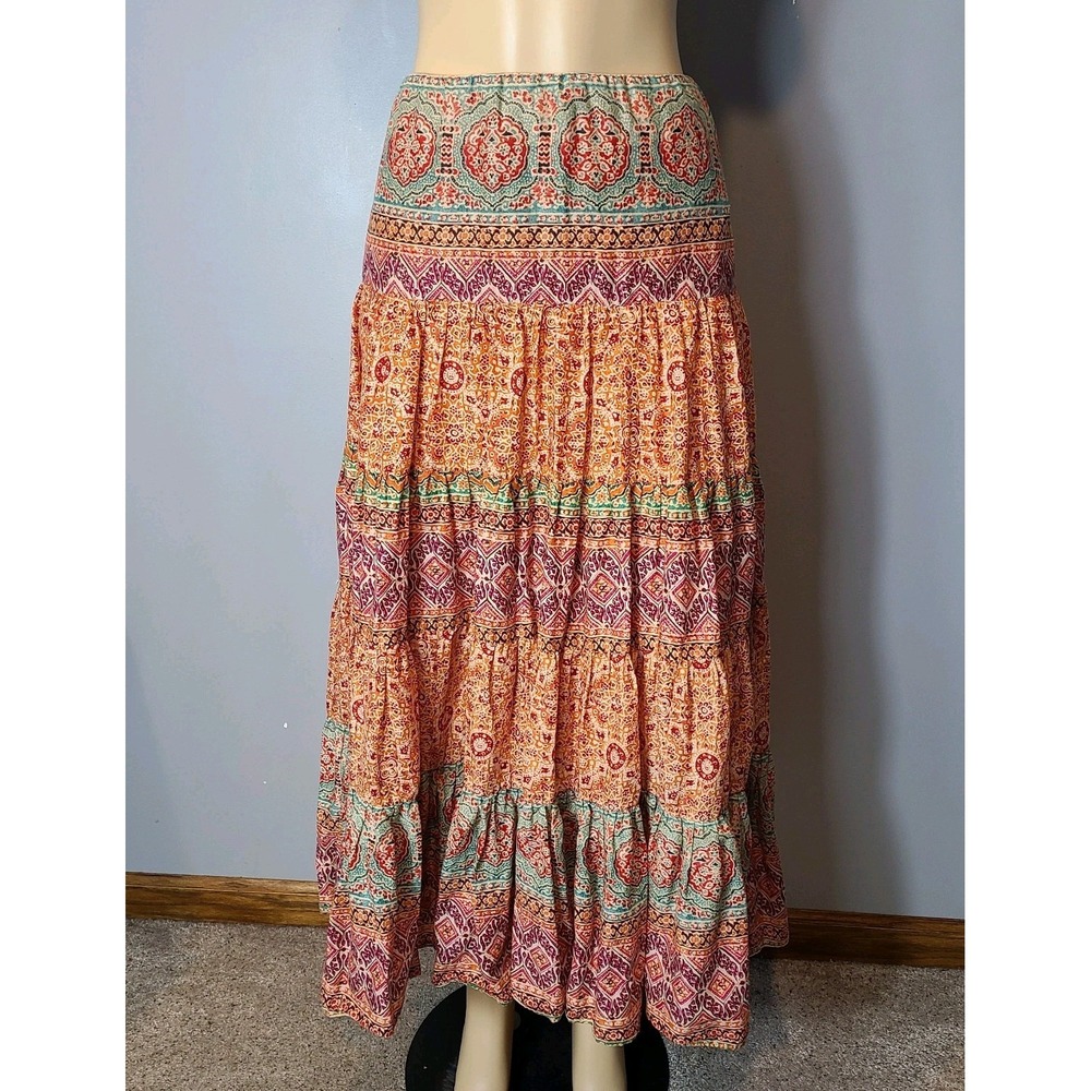 VTG Lauren Ralph Lauren y2k 90s Paisley Tiered Cotton Maxi Skirt M Boho Festival